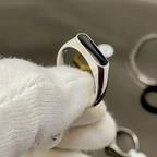 Unisex Black Onyx Stainless Steel Ring – Slim Oval Signet Design