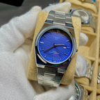 GW-1853 Luxury Quartz Men's Watch –Silver Band, Blue Black , Stainless Steel Bracelet