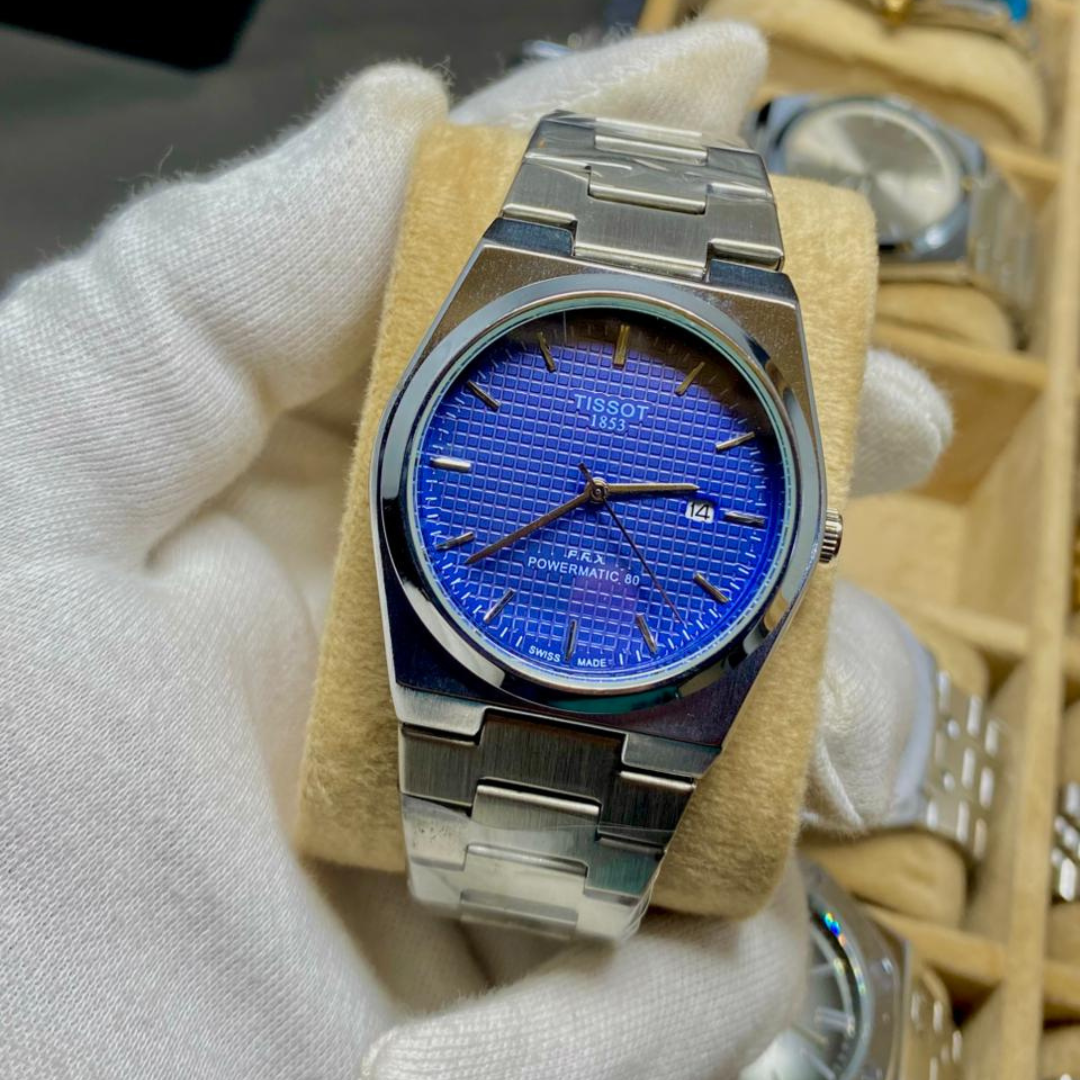 GW-1853 Luxury Quartz Men's Watch –Silver Band, Blue Black , Stainless Steel Bracelet
