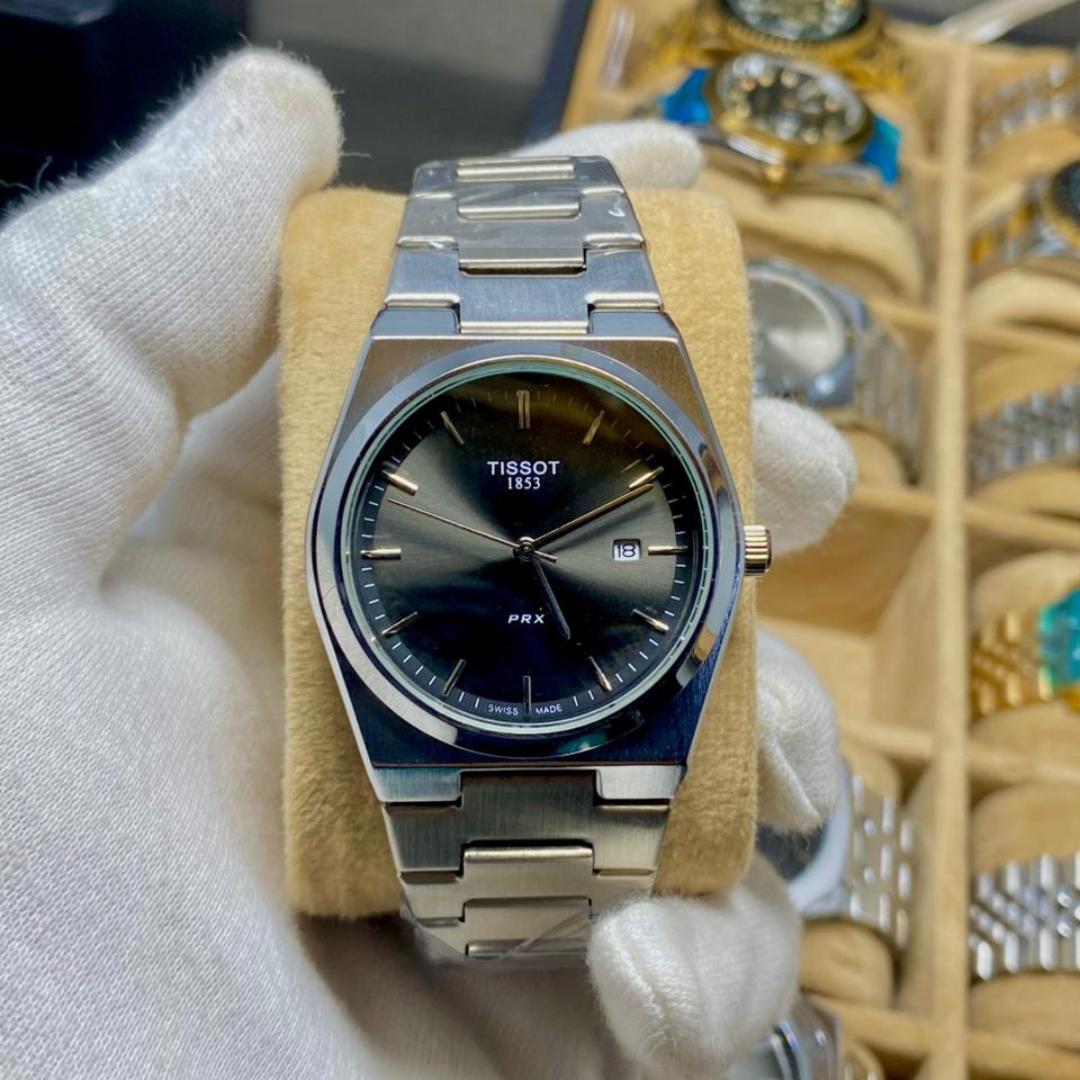 GW-1853 Luxury Quartz Men's Watch –Silver Band, Blue Black , Stainless Steel Bracelet