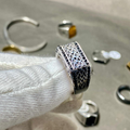 Men's Black Diamond Stainless Steel Ring – Geometric Crown Design