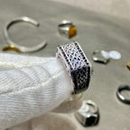 Men's Black Diamond Stainless Steel Ring – Geometric Crown Design
