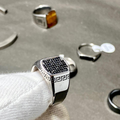 Men's Black CZ Pave Stainless Steel Ring – Greek Key Signet Design