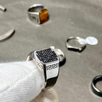 Men's Black CZ Pave Stainless Steel Ring – Greek Key Signet Design