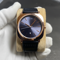TOMI Rose Gold Men's Watch – Dark Slate Dial, Stainless Steel Case & Genuine Black Leather Strap