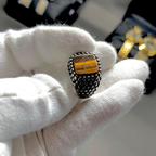 Men's Tiger's Eye Gemstone Stainless Steel Ring – Dragon Scale Textured Band