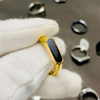 Unisex Black Onyx Gold Plated Stainless Steel Ring – Minimalist Signet Design