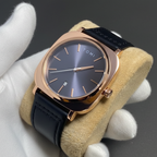 TOMI Rose Gold Men's Watch – Dark Slate Dial, Stainless Steel Case & Genuine Black Leather Strap