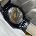 Full Black Stealth Men's Watch – Green Sunburst Dial, Black Leather Strap & Date Display