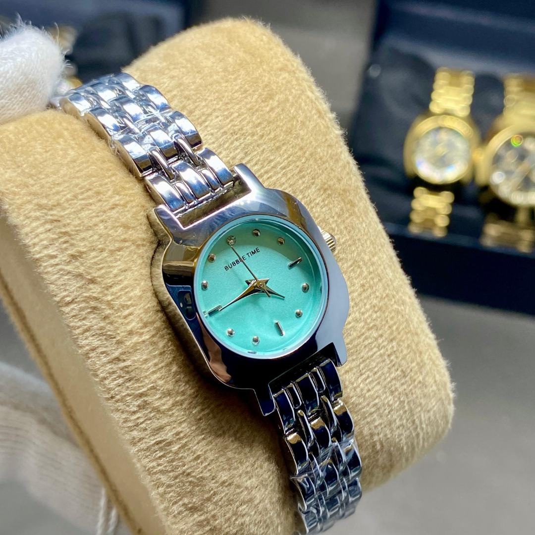 Women's Teal Dial Stainless Steel Bracelet Watch – Bubble Time Luxury Timepiece