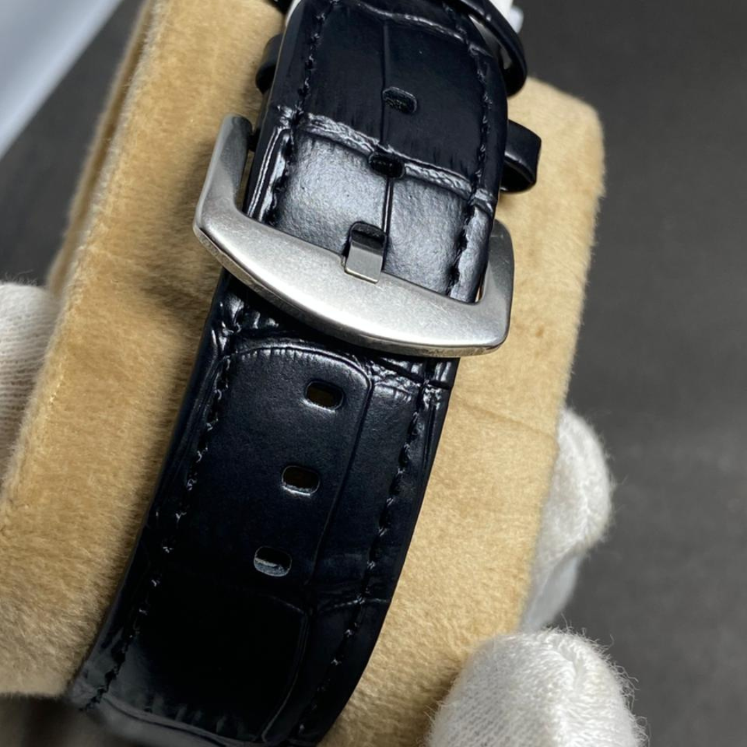 Full Black Stealth Men's Watch – Green Sunburst Dial, Black Leather Strap & Date Display