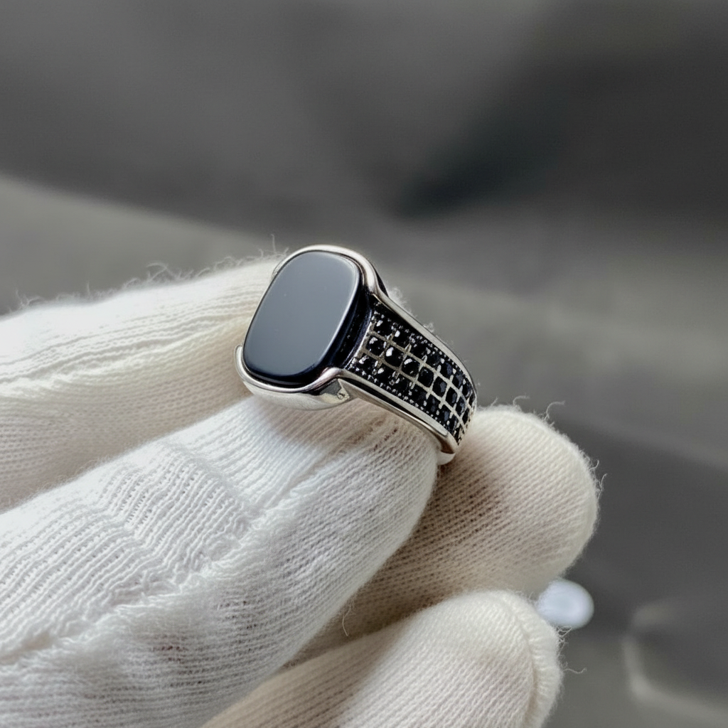 Premium Black Stone Stainless Steel Ring for Men – Luxury Fashion Ring