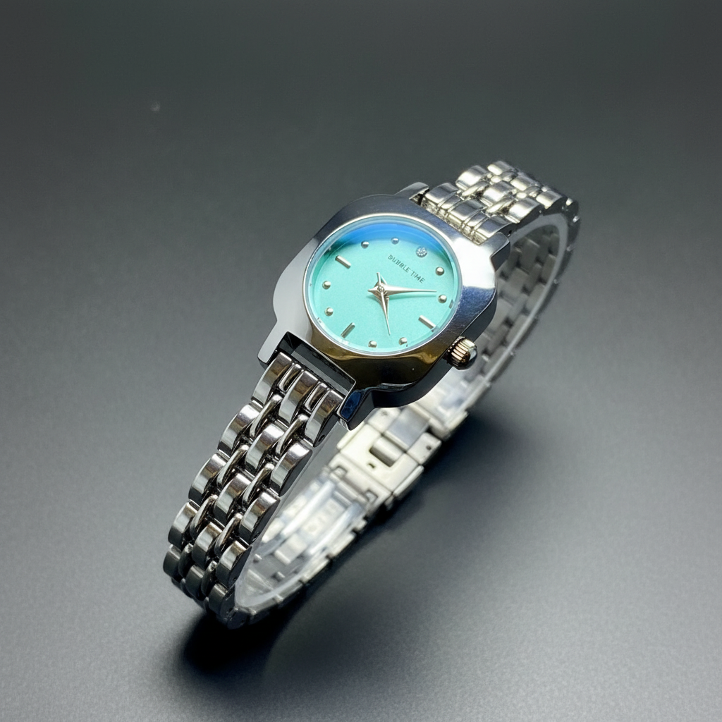 Women's Teal Dial Stainless Steel Bracelet Watch – Bubble Time Luxury Timepiece