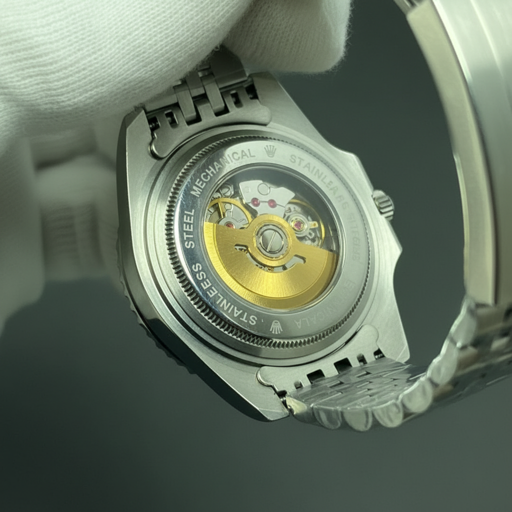 GMT Style Semi-Automatic Men's Watch – Stainless Steel Jubilee Bracelet, Exhibition Caseback & Date Display