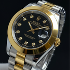 Two-Tone Gold & Silver Men's Dress Watch – Black Dial, Diamond Markers & Jubilee Bracelet