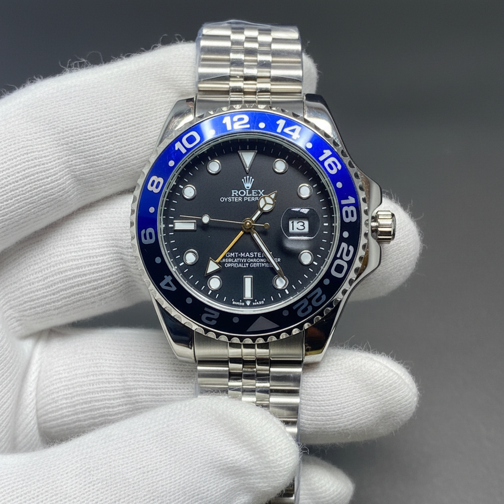 GMT Style Semi-Automatic Men's Watch – Stainless Steel Jubilee Bracelet, Exhibition Caseback & Date Display