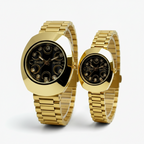 Nano Quartz Gold Couple Watch Set – Luxury Black Dial Pair