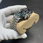 GMT style watch with green black Sprite bezel side crown profile