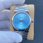 Premium Zoom Glass Watch GW-1853 sky blue dial hero shot on beige cushion