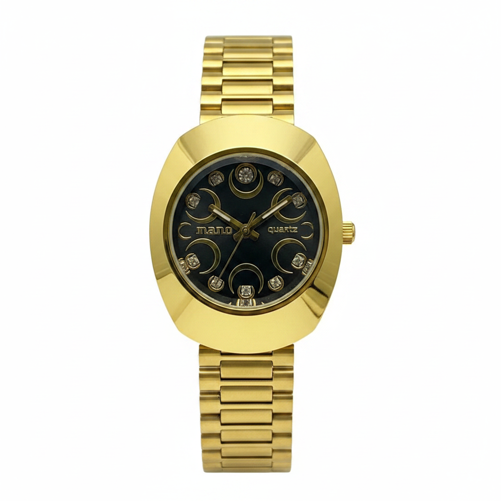 Nano Quartz Gold Couple Watch Set – Luxury Black Dial Pair