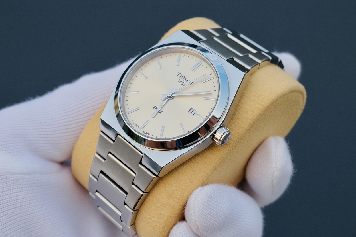 PRX Style Men's Watch – Ice Blue & Grey Dial, Stainless Steel Integrated Bracelet & Date Display