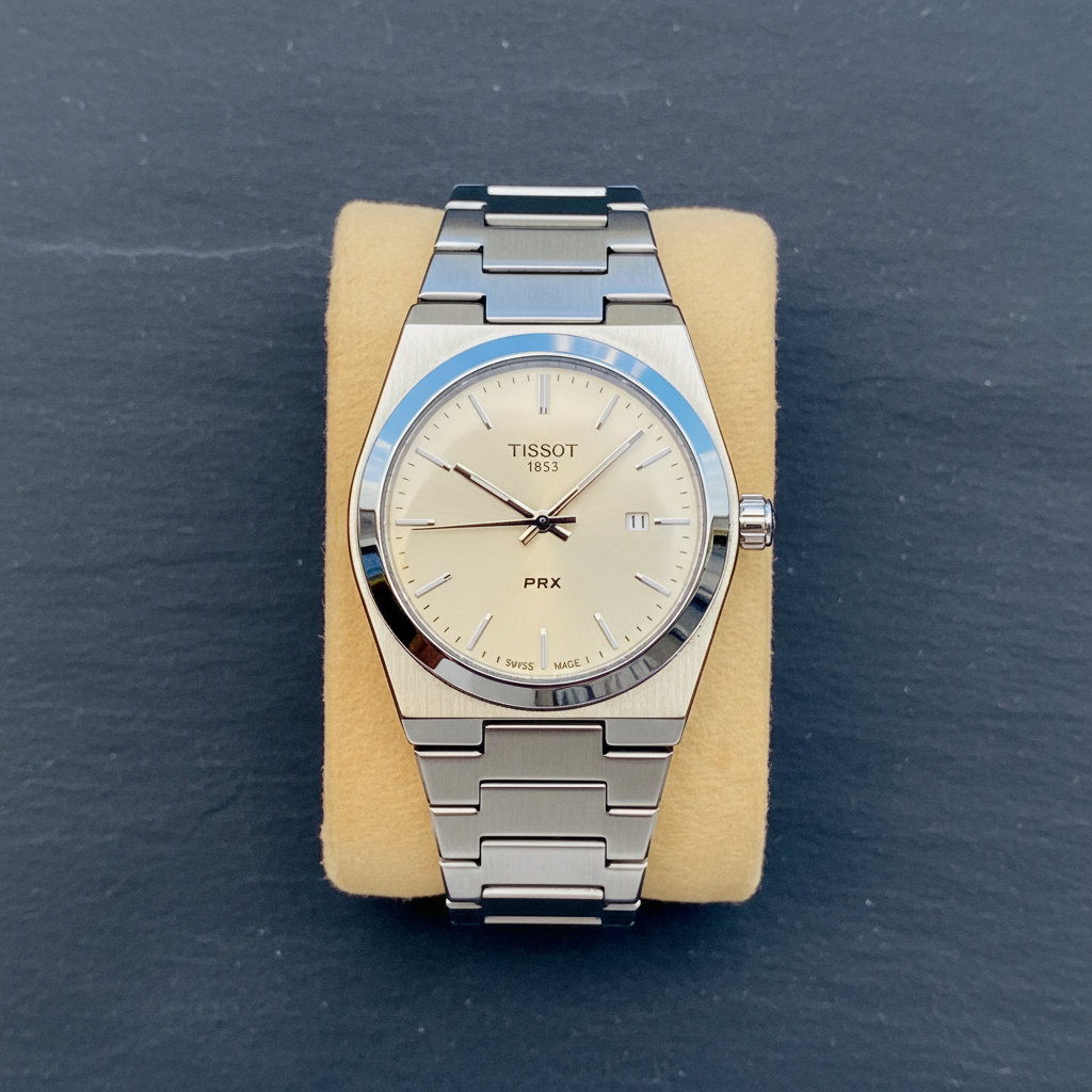 PRX Style Men's Watch – Ice Blue & Grey Dial, Stainless Steel Integrated Bracelet & Date Display