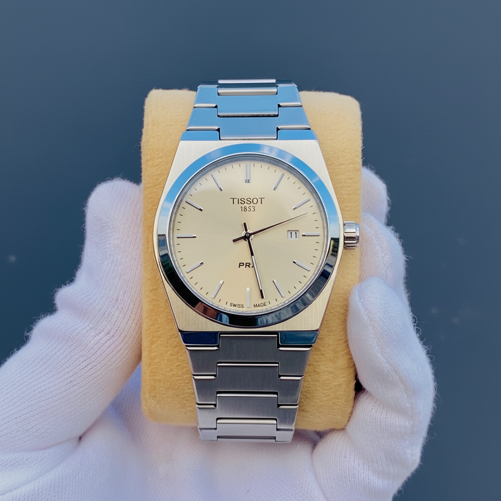 PRX Style Men's Watch – Ice Blue & Grey Dial, Stainless Steel Integrated Bracelet & Date Display