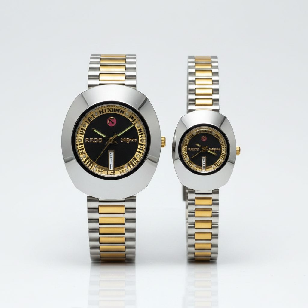 Two-Tone Couple Watch Set – Luxury His & Hers Stainless Steel Timepiece with Date Display